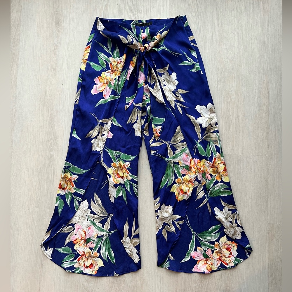 Zara Basic Blue Floral Print Wrap Split Palazzo P… - image 1